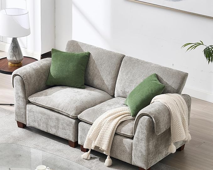 VESCASA 56.5 Inch Love Seat Sofa 2 Seater Modular Cloud Couch with Waterfall Armrest and Back Cushion for Living Room Apartment Lounge Grey Chenille