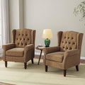 Accent Chair Upholstered Armchair with Button Tufted High Back &amp Solid Wood Legs Comfy Wingback Reading Single Sofa Chair for Small Spaces Living Room Bedroom (Brown Set of 2)