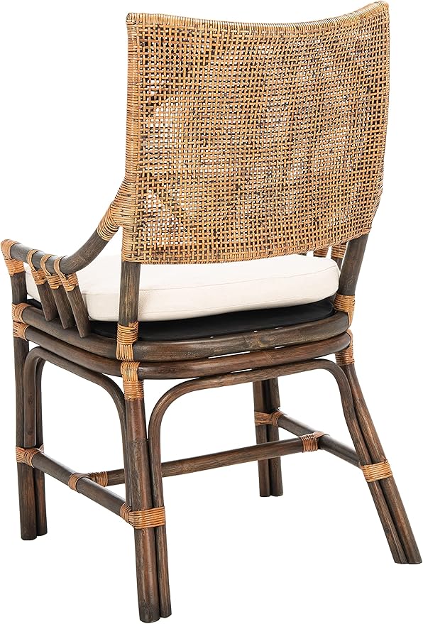 SAFAVIEH Home Collection Donatella Natural Wash/White Cushion Living Room Dining Room Bedroom Office Foyer Rattan Chair