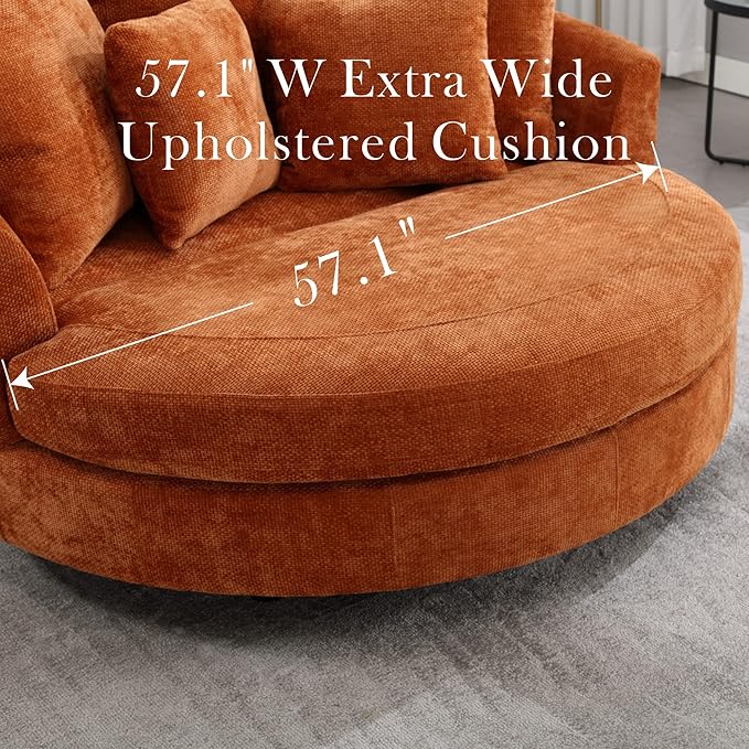 Aoiy &amp Wifon 59.8 W Oversized Barrel Chair Round Accent Chair with Wheels Extra Large Living Room Chair Knitted Chenille Burnt Orange
