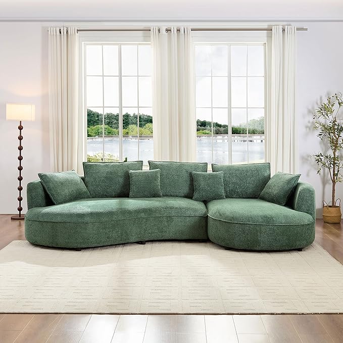 124.8 Green Bonded Curved Cloud Sofa Living Room Modern Upholstery Boucle Comfy Cream White Modular Sectional Sofa with Pillows (Beige-Right Chaise 124.8 W x 63.9 D x 28.1 H)