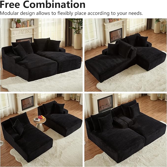78” Oversized Double Chaise Lounge Indoor Corduroy Sleeper Sectional Couch Upholstered Boneless Cloud Sofa Deep Seat Comfy Plush Chair Bed for Living Room