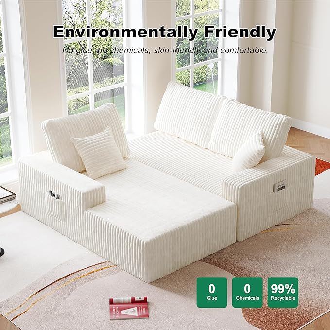 Modular Sectional Sofa 3-Seat L-Shaped Cloud Couch with Memory Foam Oversized Chaise for Living Room Breathable Fabric &amp Removable Cover