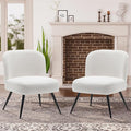 Aklaus Sherpa Boucle Accent Chairs Set of 2 for Living Room Bedroom.Upholstered Reading Chair Teddy White Modern Armless Chair with Larger Seat Comfy Side Chairs for Office Waiting Room