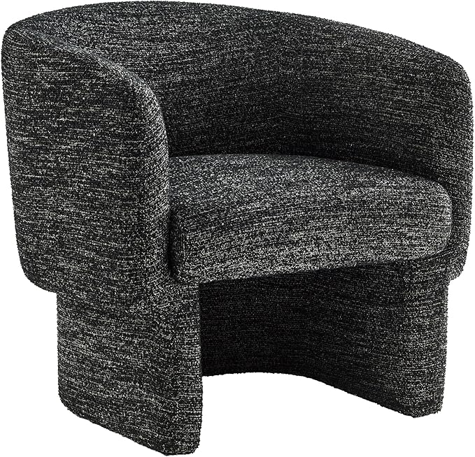 Modway Muse Comfy Barrel Accent Chair in Charcoal Boucle Fabric Cozy Round Reading Armchair – Upholstered Living Room Chair with Curved Back