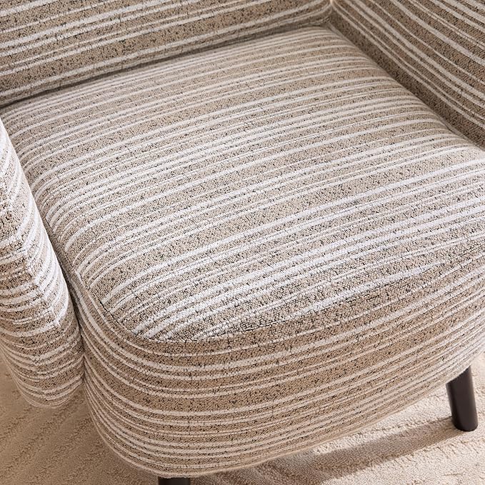 Modern Upholstered Armchair with Side Storage Pocket Fabric Reading Chair with Solid Wood Legs Ergonomic Accent Chair for Living Room Bedroom &amp Office (Khaki)