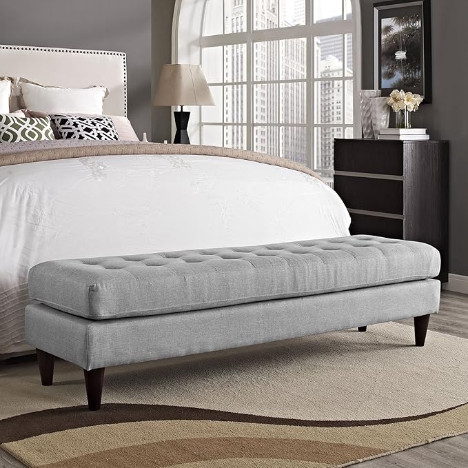 Modway EEI-2137-LGR Empress Mid-Century Modern Upholstered Fabric Large Bench In Light Gray