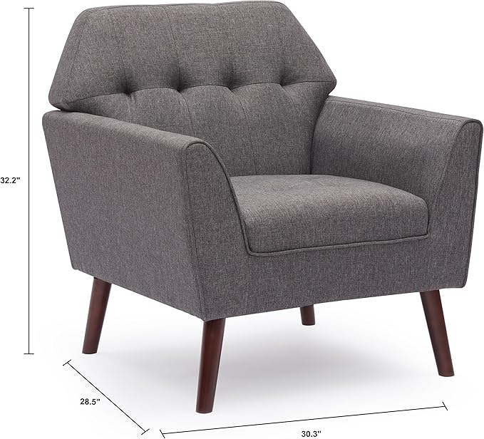 Kingfun Accent Chairs for Bedroom Midcentury Modern Accent Arm Chair for Living Room Linen Fabric Comfy Reading Chair Tufted Comfortable Sofa Chair Upholstered Single Sofa Grey