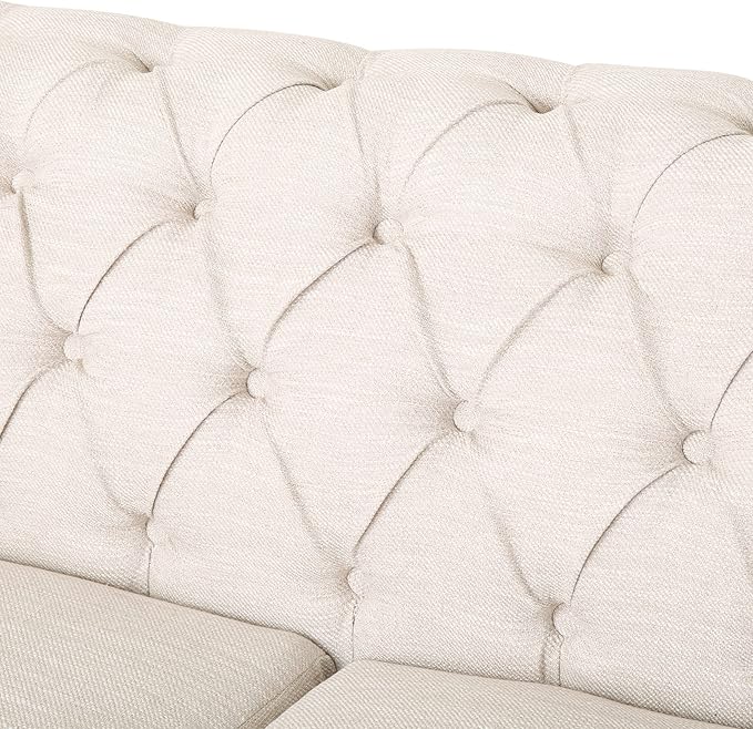 78.75''Chesterfield Sofa Couch Mid Century Modern Tufted Sofa with Rolled Arms and Nailhead 3-Seat Fabric Upholstered Couches with Solid Wood Legs for Living Room Office Beige