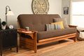 Phoenix Full Size Futon Couch with Linen Fabric Mattress in Barbados/Brown Included - Wooden Frame - Solid Hardwood Construction