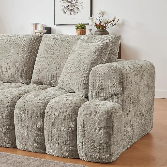 Khaki 108 Modular Sectional Sofa with Left Facing Chaise L Shaped Couch with Deep Seat Cloud Foam Couch Plush Chenille Sofa No Assembly Needed for Living Room
