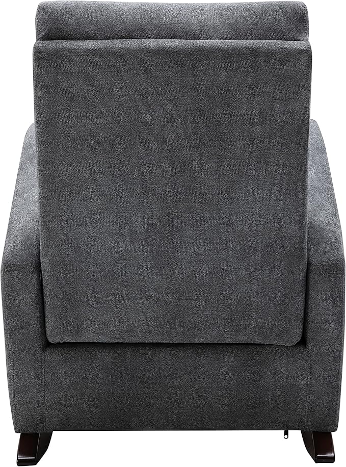 Cozy Linen Reclining Rocking Chair with Side Storage Pocket Comfortable Button Tufted Rocker Elegant and Functional Rocking Recliner Chair Ideal for Living Room &amp Nursery Dark Grey