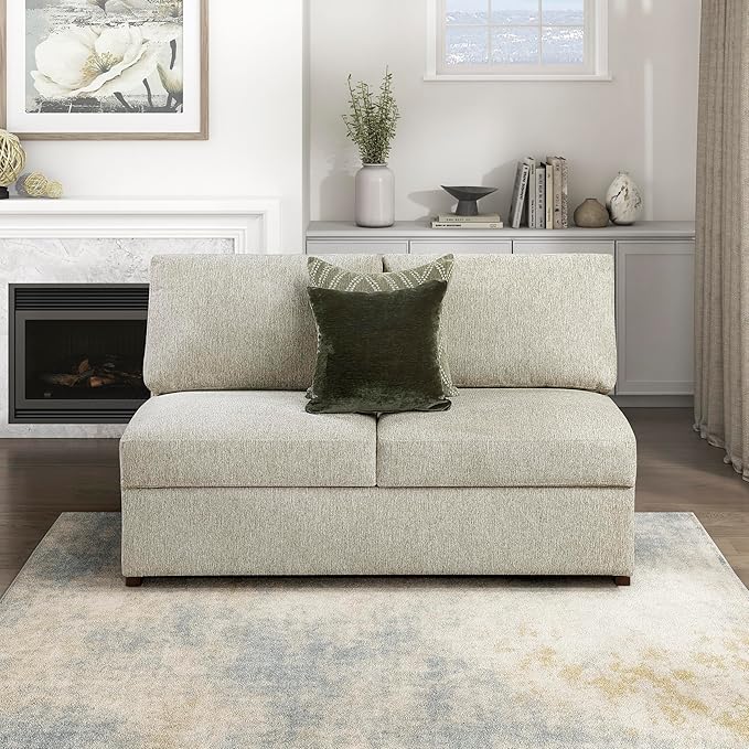 Lexicon Modular Sectional Sofa Module for Sectional Couch Armless 2 Seater 2 Pillows Removable Back Cushion Cover Microfiber Sand