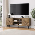 Smuxee Walnut TV Stand with Fluted Diamond Doors 55.12 Mid Century Modern TV Media Console for TVs up to 65 TV Cabinet with Adjustable Shelf &amp 2 Cabinets for Living Room
