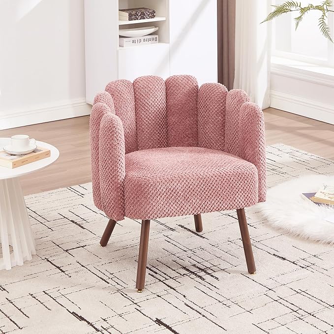 Okeysen Petal Vanity Cute Chair Velvet Accent Chairs with Wood Leg Vanity &amp Makeup Room Mid Century Reading Armchair for Living Room Bedroom.