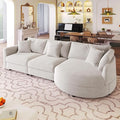 105 Chenille Fabric 3-Piece Sectional Sofa with Curved Chaise and 3 Throw Pillows 3-Seat Upholstered Couch with Solid Pine Wood Frame Perfect for Living Rooms Offices and Apartments (Beige-05)