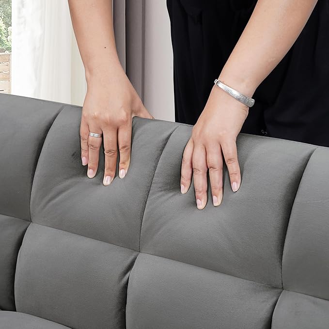 65 Inch Convertible Sleeper Sofa 3-in-1 Sleeper Loveseat with Adjustable Backrest &amp Padded Armrests Velvet Sofa Bed for Living Room Apartment Bedroom or Office Dark Gray