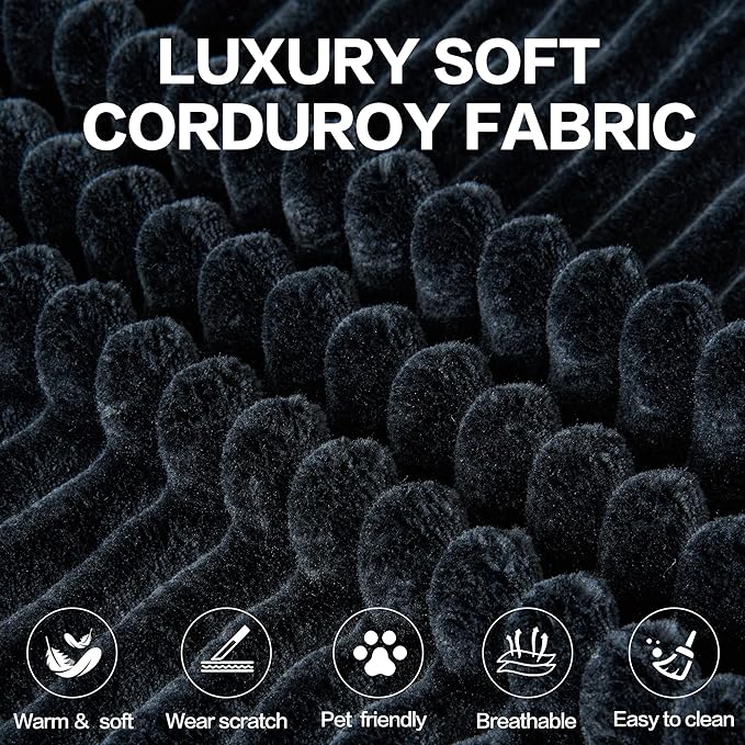 104 Modular Sectional Couch with Chaise Cloud Couch Deep Seat Fluffy Corduroy Sofa Memory Foam Boneless Couches for Living Room Bedroom No Assembly Required (Black 104 Right Chaise)