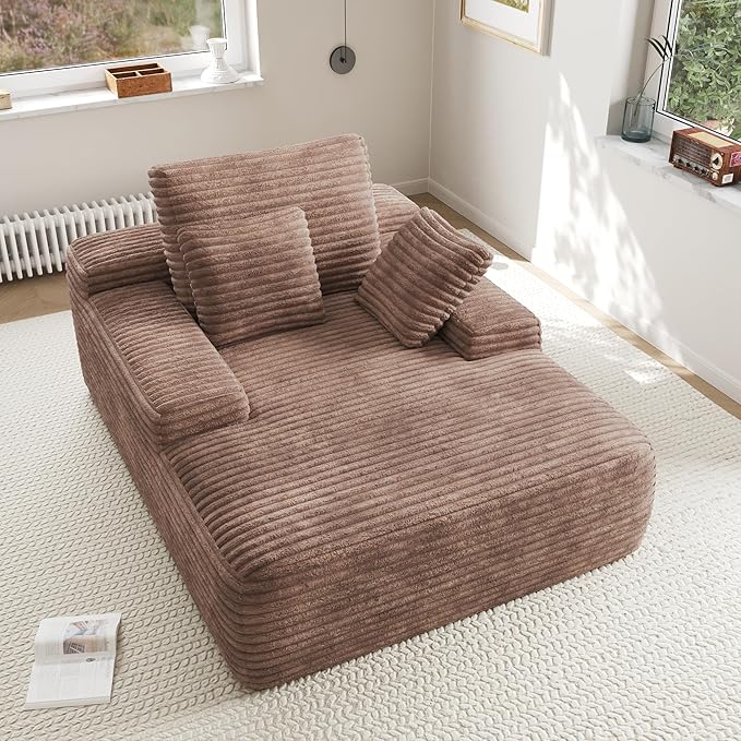 JACH 67 Oversized Boneless Sofa Bed Corduroy Sleeper Couch Lounge Chair Modern Comfy Deep Seat Lazy Sofas for Living Room Movie Room Game Room Small Space No Assembly (Brown Sofa)