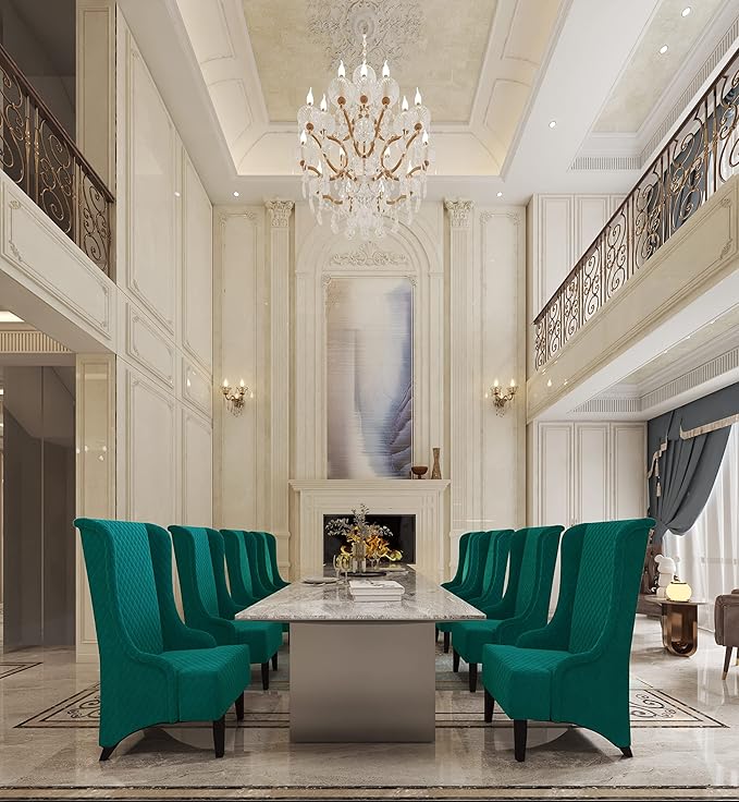 Throne Chair for Living Room Modern High Back Upholstered Green Fabric Chair Wingback Dining Chairs with Wooden Legs Mysterious Gothic Decor for Home Office Dining Room Table Head Chairs