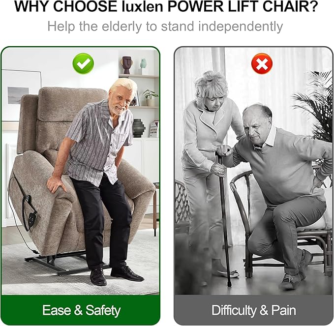 Power Lift Recliner Chair for Elderly People Dual Motor Lay Flat Recliner with Vibration Massage and Heat Heavy Duty Motion Mechanism Standing Assistance Reclining Chair Chenille Fabric Khaki