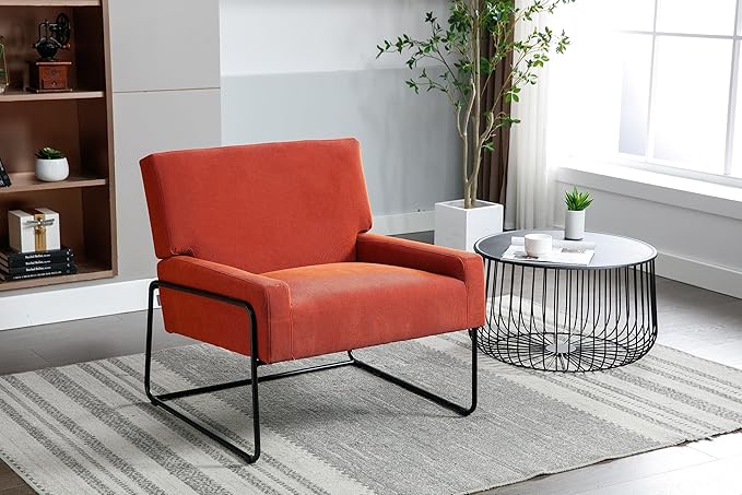 Generic Accent Chair Modern Industrial Slant Armchair with Metal Frame Premium High Density Soft Single Chair for Living Room Bedroom Orange