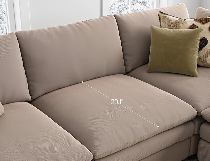 Sectional Couches for Living Room U Shaped Cloud Couch with Ottoman Deep Plush 5 Seats Sofa Modern Sofa for Apartment Brown