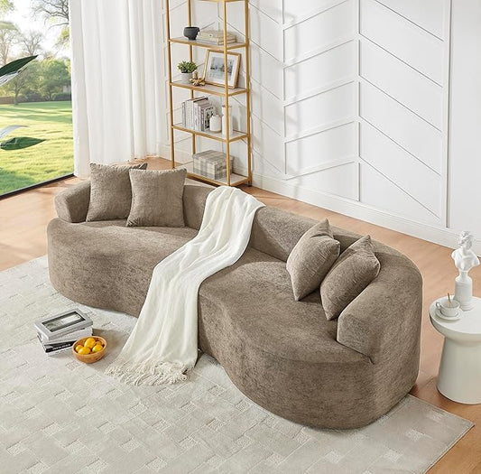 Curved Boneless Sofa Couches 4-Seat Tight Backrest Couch for Living Room Bedroom Boneless Cloud Sofa with 4 Pillows Floor Sofa in A Box No Assembly Required