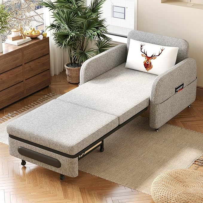 34.6 Pull Out Sofa Bed Convertible Sleeper Sofa 2-in-1 Couch Bed for Living Room &amp Small Spaces RV Sofa Bed Multi-Functional Folding Loveseat Gray