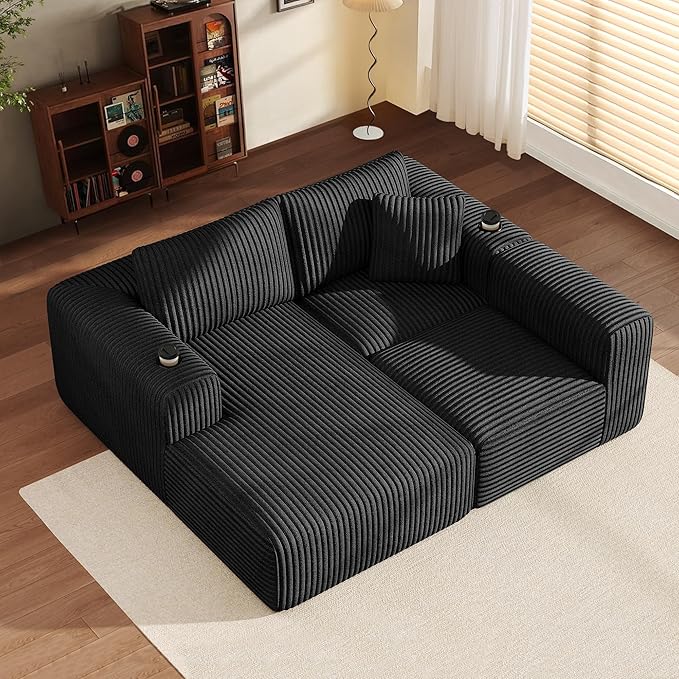 DURASPACE 108 Sectional Couch L Shaped Sofa Boneless Foam Cloud Couches with Chaise Fluffy Plush Corduroy Modular Couches for Living Room (Black Left Facing Chaise)