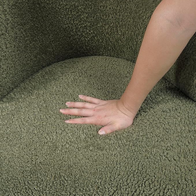 Lexicon Modern Accent Chair Boucle Fabric Upholstered Single Sofa Chair with Curved Back for Living Room/Bedroom/Office/Apartment Green