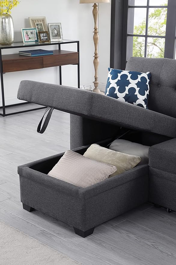 Ball &amp Cast L-Shape Reversible Sectional Sleeper Sofa Bed 4 in 1 Pull Out Couch with Storage Chaise Cupholder Armrests &amp Removable Back Cushions Convertible Sleeper Corner Couch for Living Roo