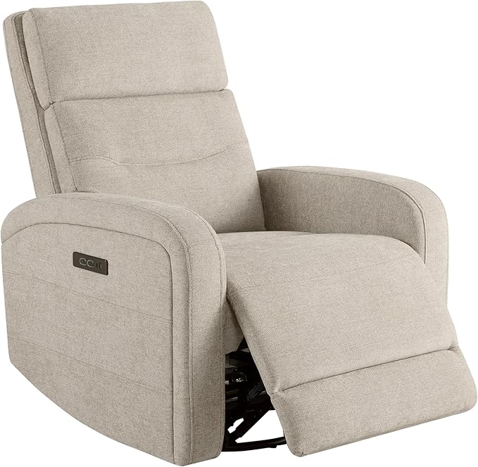 Watson &amp Whitely Swivel Power Recliner with Adjustable Headrest Recliner Chairs for Adults Small Glider Rocker for Living Room Fabric in Khaki