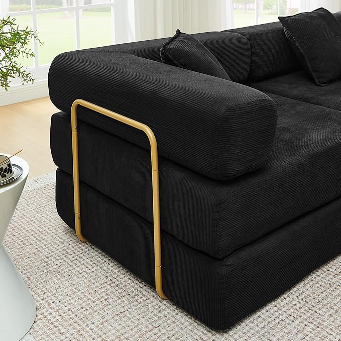 Eafurn L Shaped Convertible Sleeper Sofa Bed King Size Sleeper Sofabed 7-in-1 DIY Combination Corduroy Folding Mattress Couch with Fixed-Shape Frame Boneless Floor Sofa Couch