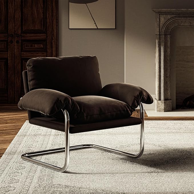 Modway Ansel Performance Velvet Accent Chair in Chocolate Brown - Stain-Resistant Velvet Lounge Chair for Living Room Bedroom - Corner Reading Chair with Arms and Removable Cushions