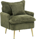 30 Green Accent Chair Corduroy Accent Armchair with Soft Pillow &amp Gold Legs Comfy Upholstered Arm Chairs for Samll Space Living Room Bedroom 300 LBS Capacity (Green)