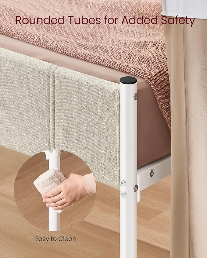 VASAGLE Queen Bed Frame with Upholstered Headboard Metal Bed Frame Queen Size with Footboard 1100 lb Weight Capacity Steel Slats Easy Assembly No Box Spring Needed Cappuccino Beige URMB981W01V1