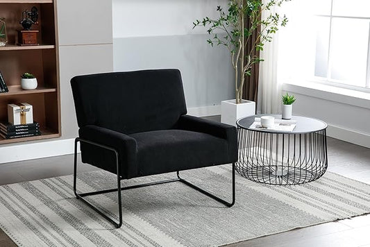 Accent Chair - Modern Industrial Slant Armchair with Metal Frame - Premium High Density Soft Single Chair for Living Room Bedroom