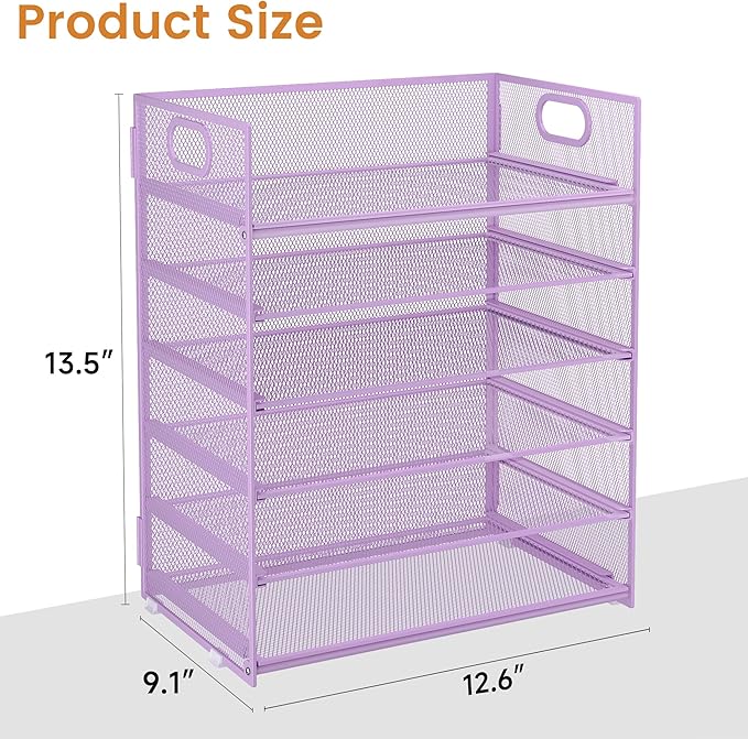 Subekyu 6-Tier Desk Paper Organizer Desktop File Letter Tray with Handle Document Sorter and Accessories Holder for Office Home and School Workspace Organizers Purple-2 Pack