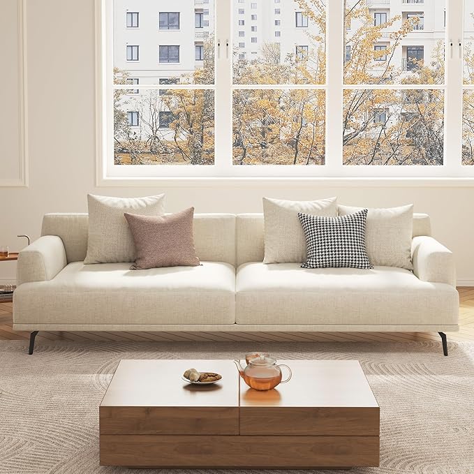 3-Seater Living Room Sofa - Modern Leisure Modular Sofa with Wooden Frame and Metal Legs Soft Cotton-Linen Fabric Easy to Install Suitable for Office Apartment and Living Room Grey 82.6