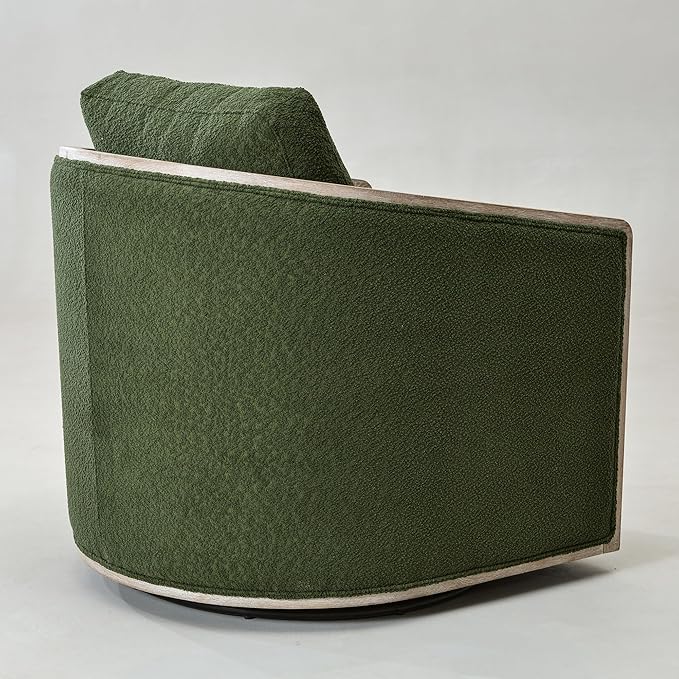 KINWELL 31 W Wood Frame Modern Boucle Swivel Barrel Armchair Mid Century Upholstered Accent Sofa Chair with Pillow Back for Living Room Lounge &amp Bedroom Green