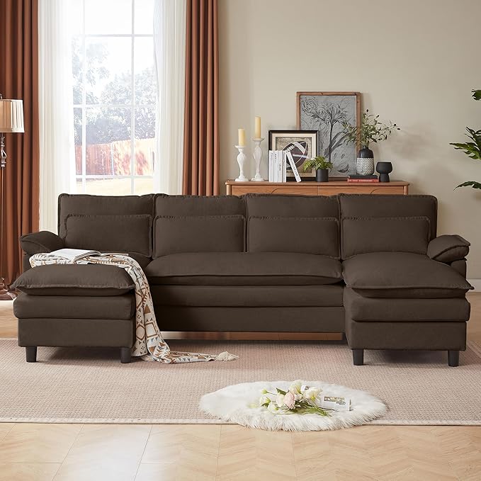 105 Convertible Sectional Sofa U Shaped Comfy Cloud Couch with Double Chaise and Padded Armrests Modern Upholstered 4 Seater Sofa for Living Room Apartment Office Coffee