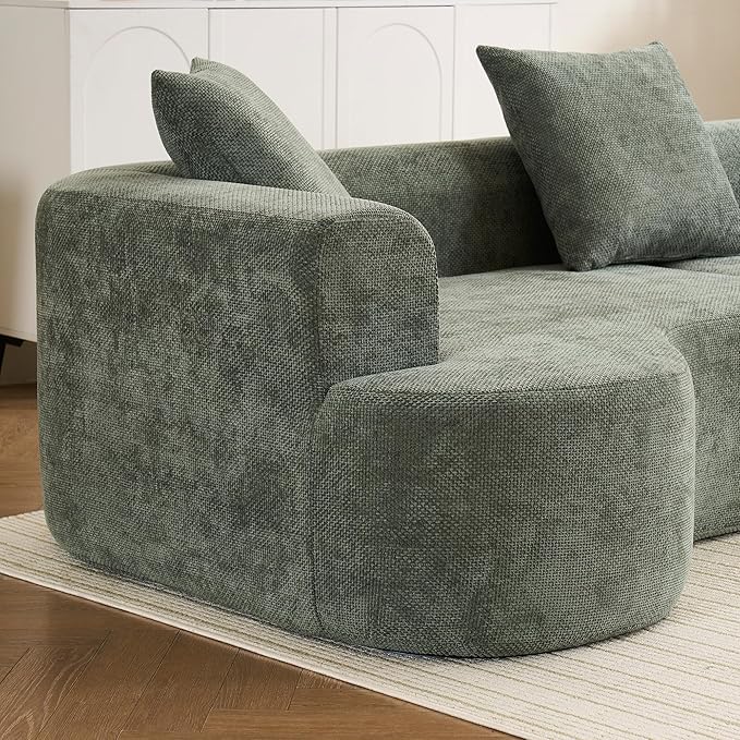 106.72” Curved Sofa Oversized Curved Couch for Living Room Corduroy Fabric Foam Couch Modern Deep Seat Couched with Pillows No Assembly Green