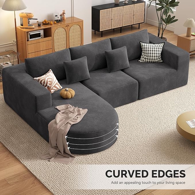 Boneless Couches for Living RoomCloud Sectional Couch with L-Shape ChaiseModern Modular Sofa with Deep Seat Upholstered Comfy Couches for BedroomNo Assembly Required1PCS