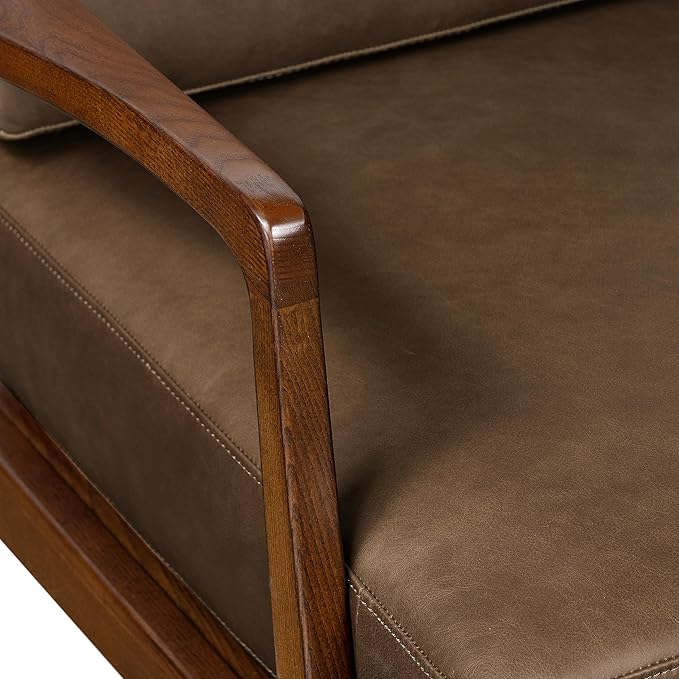 Poly &amp BARK Verity Leather Accent Chair – Armchair with Walnut Wood Frame – Fashion-Forward Lounge Seating for Living Room – Upholstered in Cocoa Brown Leather for Modern Style