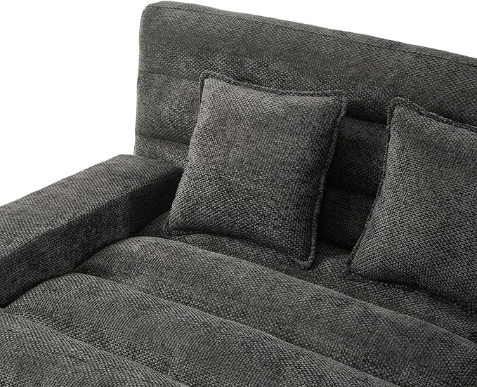 Modern Oversized Chenille Chaise Lounge Chair 57.1 Sofa Bed with Adjustable Backrest and LED Light Strip for Living Room Office (Grey/57.1)
