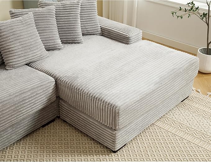 L-Shaped Cloud Sectional Couch Right Facing Modular Compressed Boneless Sectional Sofa with Chaise Lounge Plush Corduroy Boneless Corner Sofa for Living Room