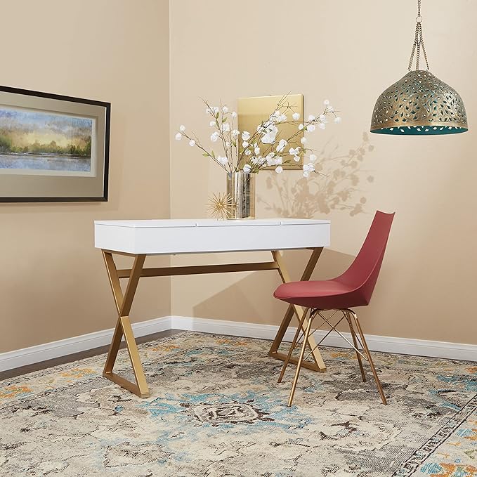 OSP Home Furnishings Oakley Mid-Century Modern Bucket Dining Chair with Faux Leather Padded Seat Desert Rose
