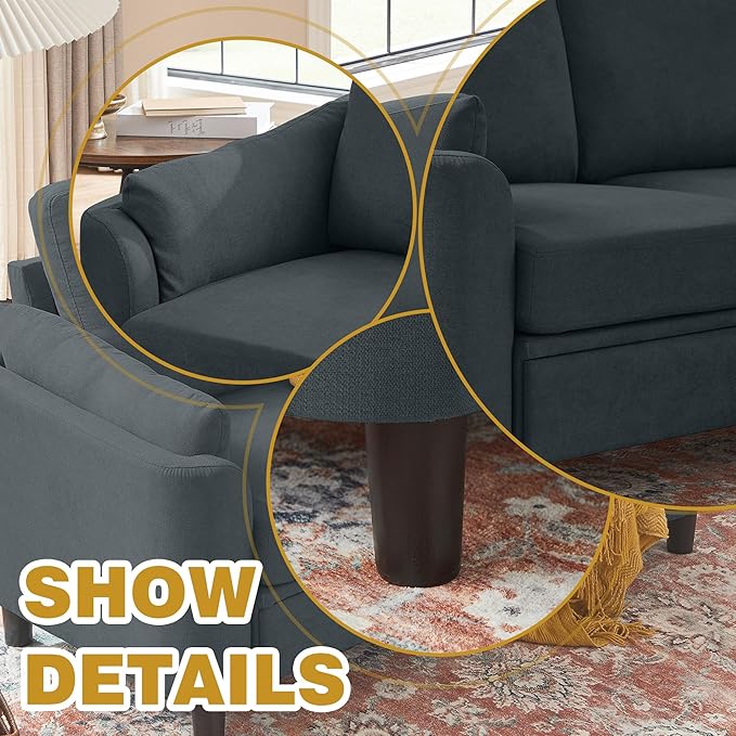 2 Piece Sofa Set Modern 3 Seater Sofa and Loveseat Sets Convertible Sectional Couch with Reversible Chaise L Shaped Couch Sets for Living Room Apartment Dark Gray