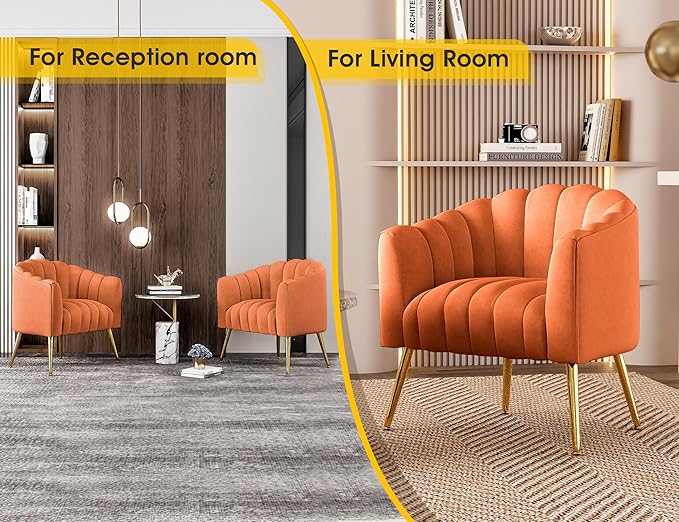 Oversized Pumpkin Couch Accent Chair Modern Comfy Velvet Upholstered Barrel Chairs Luxury Single Sofa Armchair for Living Room Waiting Room Office and Vanity (Orange)
